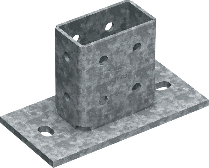 MT-B-O2B OC Grundplatte für 3D-Lasten Grundplattenverbinder zur Verankerung von Schienekonstruktionen unter 3D-Belastung in Beton und Stahl, für den Einsatz in Außenbereichen mit niedriger Schadstoffkonzentration