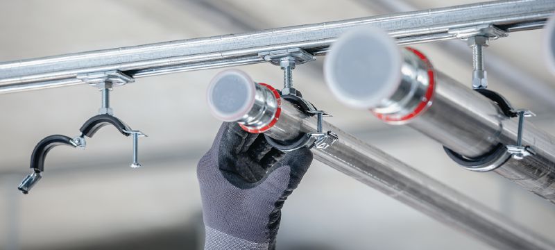 Bild 5 von 10: MP-L-I mit Schnellverschluss für leichte Anwendungen Galvanisch verzinkte Rohrschelle, schallgedämmt, mit Schnellverschluss für leichte Anwendungen Anwendungen 1