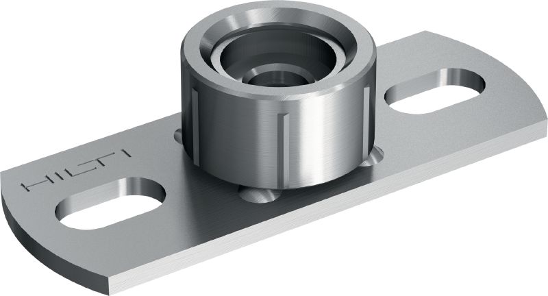 Bild 1 von 1: MGS 2-R Grundplatten für den mittleren Lastbereich Mittelschwere Grundplatte aus Edelstahl (A4) zur Befestigung von Zoll-Gewindestangen mit zwei Dübelpunkten