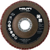 Folie 1 von 4 (selected): Lamellenscheibe AF-D FT SP Fiberbeschichtete Lamellenscheiben der Premium-Leistungsklasse für den Grob- und Feinschliff von Edelstahl, Stahl und anderen Metallen