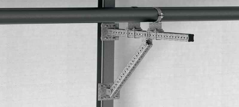 MIC MAH Verbinder Feuerverzinkter Multiwinkelverbinder zur Schrägbefestigung von MI Montageträgern an Stahlträgern Anwendungen 1