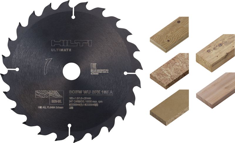 Bild 3 von 5: Universal-Kreissägeblatt für Holz (CPC) Leistungsstarkes Kreissägeblatt für Holz mit Hartmetallzähnen für schnellere Schnitte, eine längere Lebensdauer sowie maximale Produktivität bei der Arbeit mit Akku-Geräten