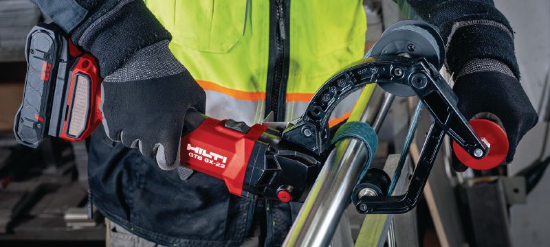 Bild 4 von 7: Akku-Rohrbandschleifer GTB 6X-22 Akku-Rohrbandschleifer mit variabler Drehzahl sowie verbesserter Leistung und Akkulaufzeit zum Schleifen und Nachbearbeiten von Metallrohren (kabellose Nuron-Geräteplattform) Anwendungen 1