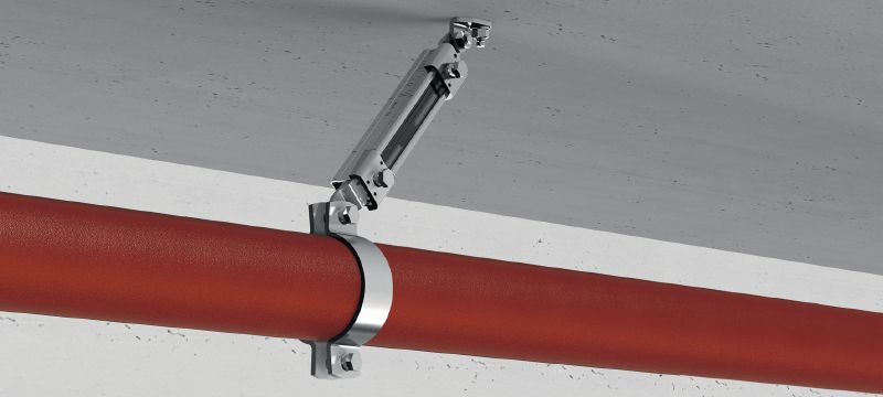 Längsverbinder MQS-SP-L für seismisch beanspruchte Anlagen Verzinkter Verbindungsknopf (vormontiert) mit FM-Zulassung für längslaufende seismische Abspannungen von Sprinklerleitungen Anwendungen 1