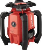 Folie 1 von 5 (selected): PR 400-22 Rotationslaser für Oberflächen mit zwei Neigungen Robuster Rotationslaser für Nivellieraufgaben mit automatischen Funktionen zum Nivellieren, Ausrichten, Fluchten sowie Einrichten und Abstecken von Winkeln mit zwei Neigungen im Außenbereich (Nuron Akku-Plattform)