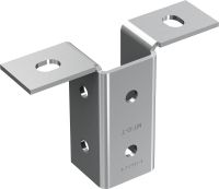 Folie 1 von 1 (selected): MT-B-T Grundplatte (leicht) Grundplattenverbinder zur Verankerung leichter Profilschienenkonstruktionen in Beton oder Stahl