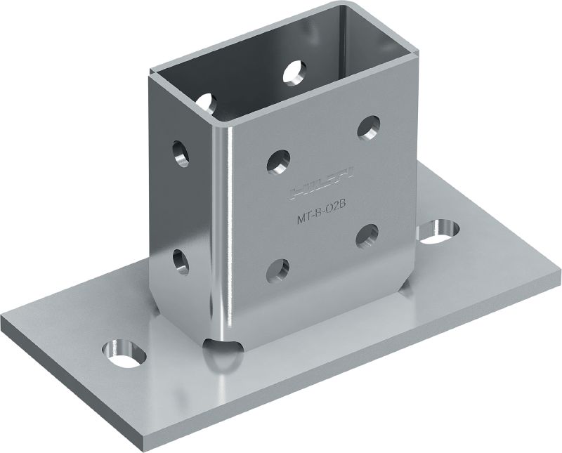 MT-B-O2B Grundplatte für 3D-Lasten Grundplattenverbinder zur Verankerung von Schienekonstruktionen unter 3D-Belastung in Beton oder Stahl