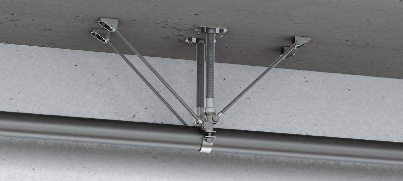 MFP-ULD2-I Festpunktbefestigung universell/leicht Verzinkte, doppelte beidseitig abgespannte Kompakt-Festpunktbefestigung mit Schalldämmung für leichte/mittlere Anwendungsbelastungen bis 8 kN Anwendungen 1