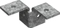 Folie 1 von 1 (selected): MT-C-T 3D/2 OC Flügelbeschlag Zweiflügeliger Beschlag zur Verbindung von drei Montageschienen innerhalb einer 3D-Konstruktion, für den Einsatz in Außenbereichen mit niedriger Schadstoffkonzentration