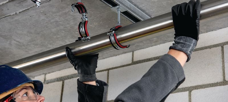 Bild 6 von 13: MP-U-I Rohrschelle mit Schnellverschluss Galvanisch verzinkte Rohrschelle schallgedämmt mit Schnellverschluss für mittelschwere Anwendungen Anwendungen 1