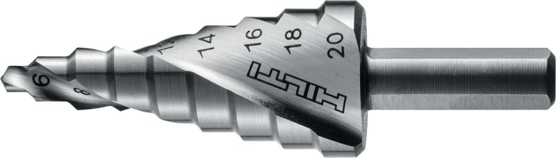 Bild 1 von 1: HSS Stufenbohrer HSS Stufenbohrer mit 3-Flächen-Schaft für schnelleres Bohren in Metall mit einem Bohrschrauber