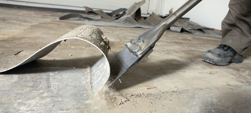 TE-Y FS Spachtelmeißel Extra scharfe SDS Max (TE-Y) Spachtelmeißel zum Abtragen von Bodenbelägen und Beschichtungen in Verbindung mit Abbruchgeräten Anwendungen 1